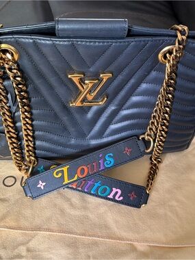 Louis Vuitton black Quilted Shoulder Bag with Gold Hardware and Multicolor Strap